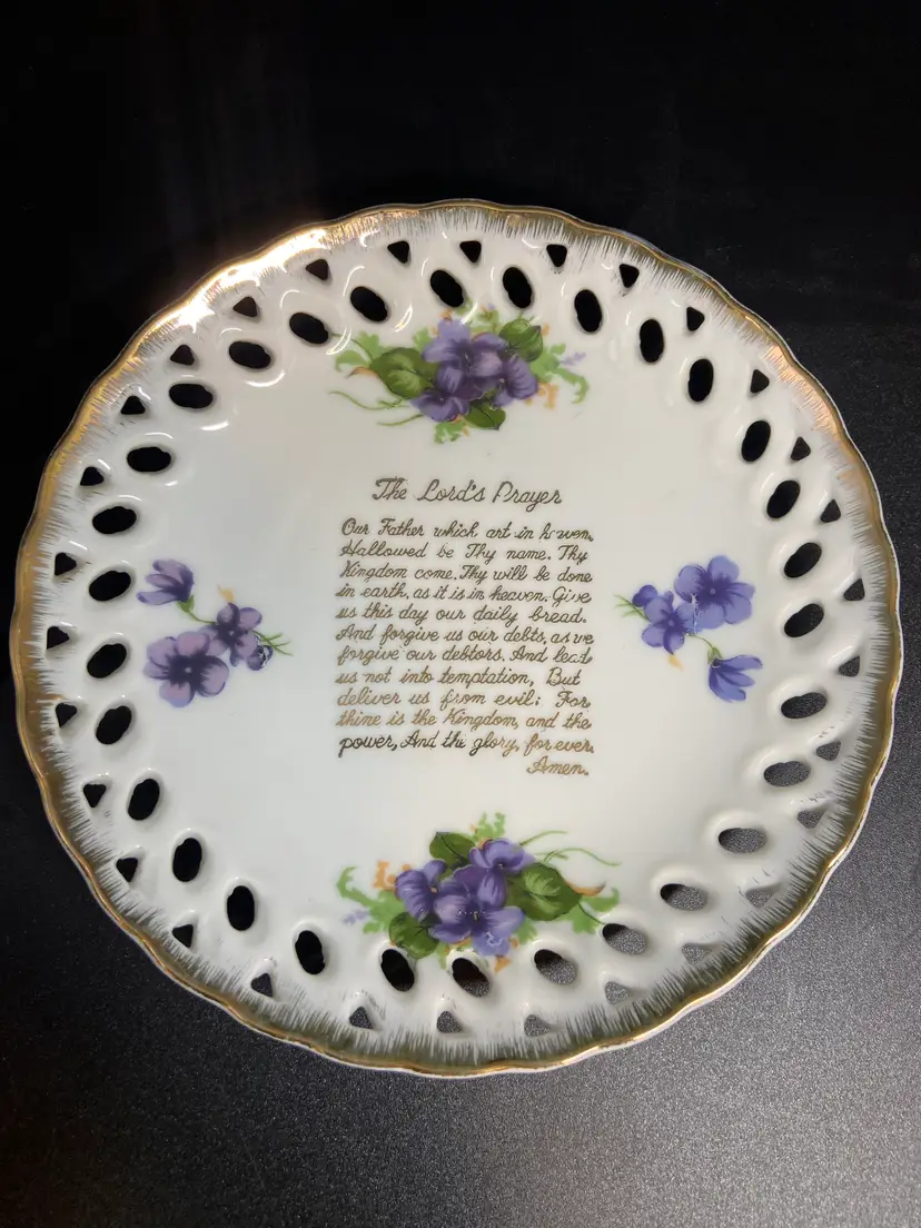 Vintage Porcelain Saucer with The Lord's Prayer