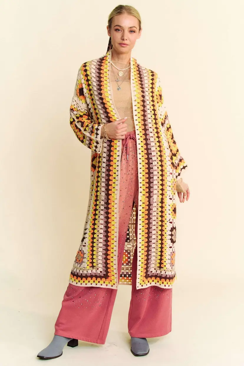 Boho Crochet Patchwork Duster Cardigan