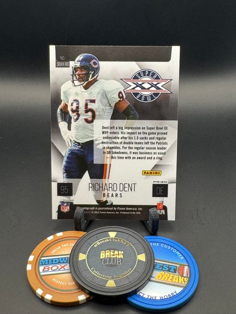 Richard Dent Super Bowl XX Auto On Card 2022 Prizm Chicago Bears