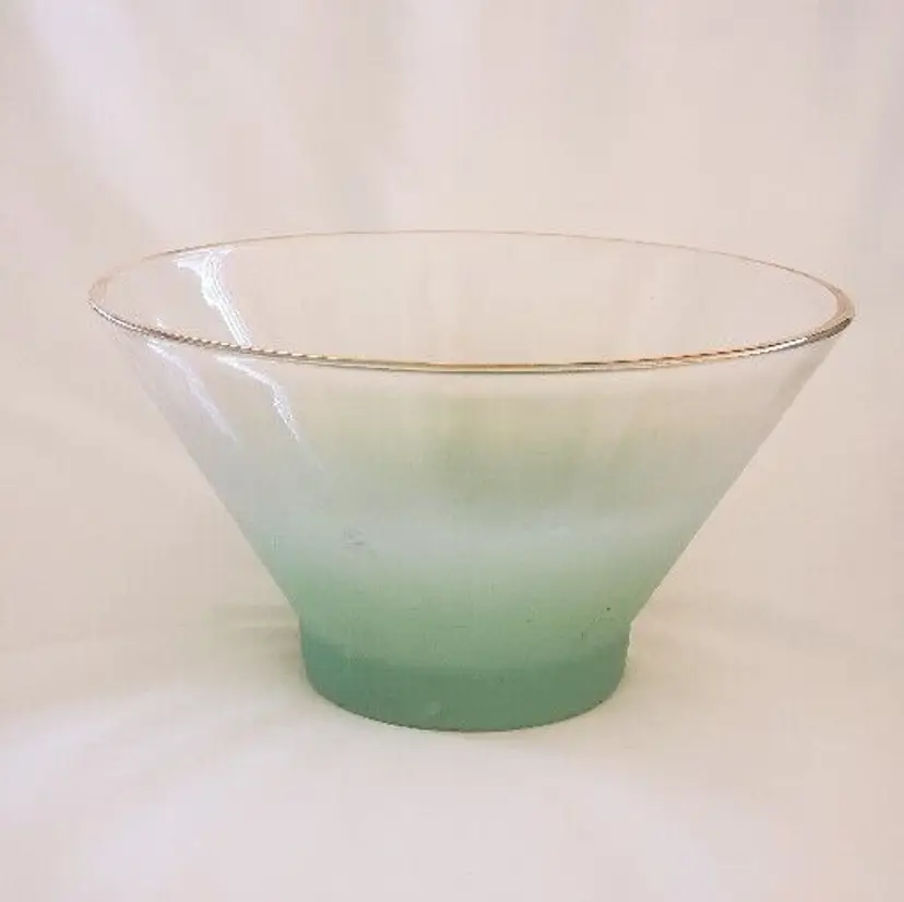 Blendo Frosted Lime Green Ombre Gold Rim 10 3/4" Glass Chip Bowl Mid Century Modern