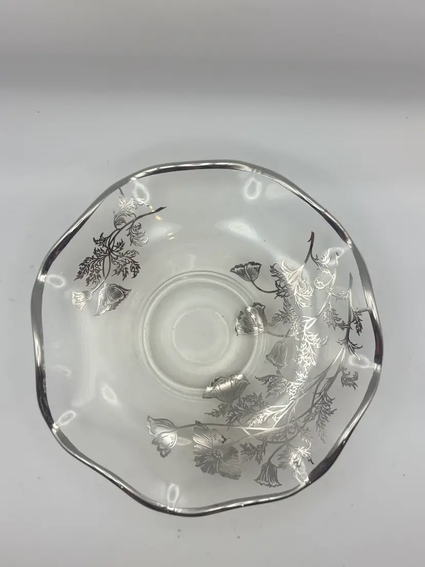 Vintage Silver City Flanders Poppy Sterling Silver Overlay Footed Bowl 6.5” Diameter