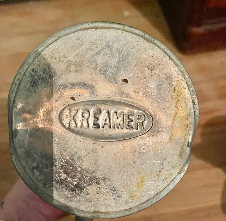 Antique Tin Old Grist Mill Wheat Coffee pot by Kreamer (stamped) 