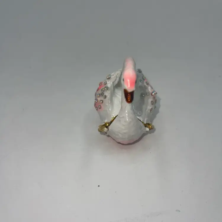 BEJEWELED PORCELAIN SWAN TRINKET BOX MAGNET CLOSURE 3"X 2”