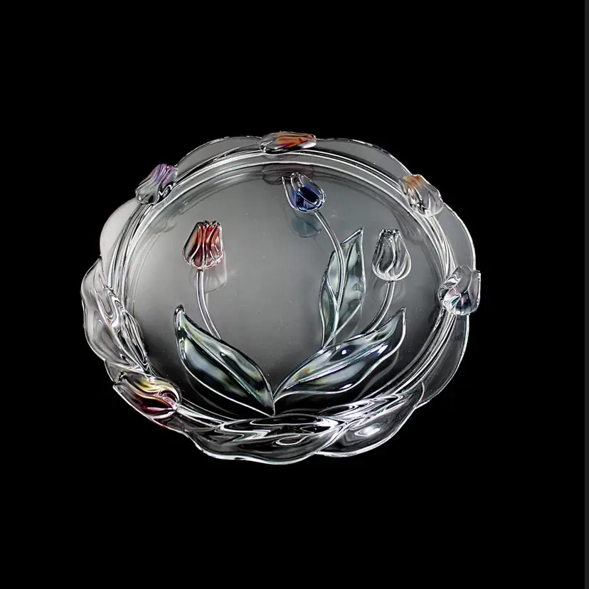 Vintage Mikasa “Tivoli” Tulips Flower Platter By Walther Glass Germany 14”