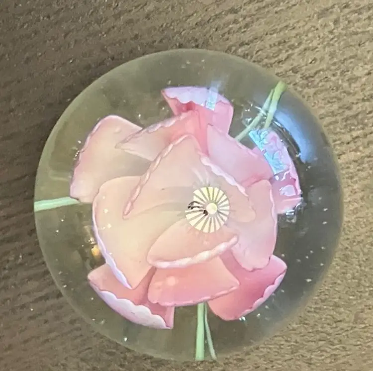 Pink Flower Paperweight Unmarked