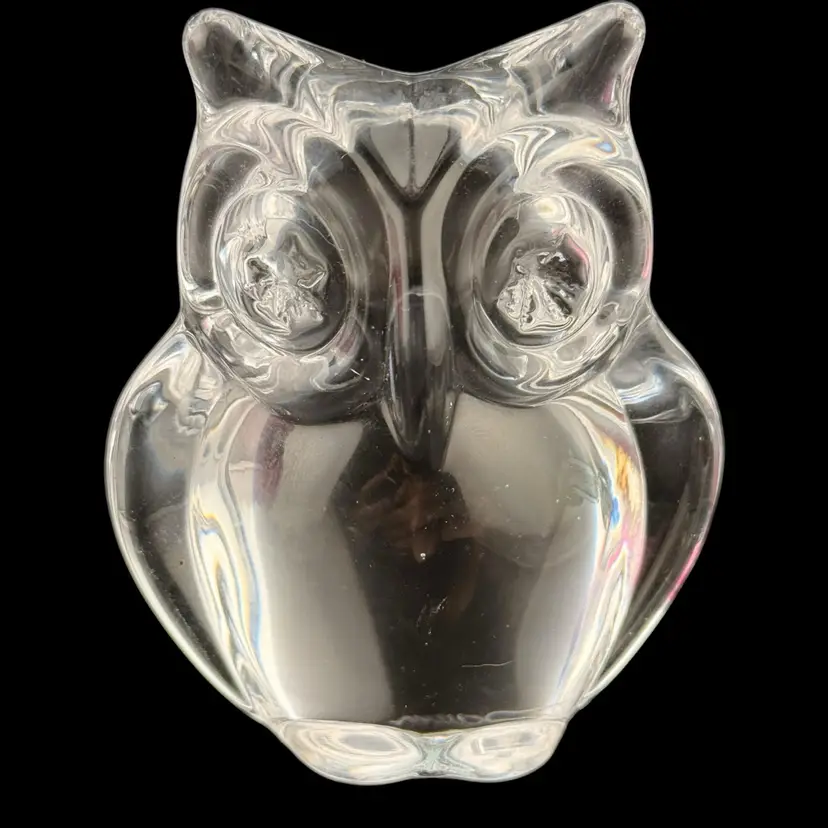 Daum France Crystal Starry Eyed Owl Paperweight 3.5”