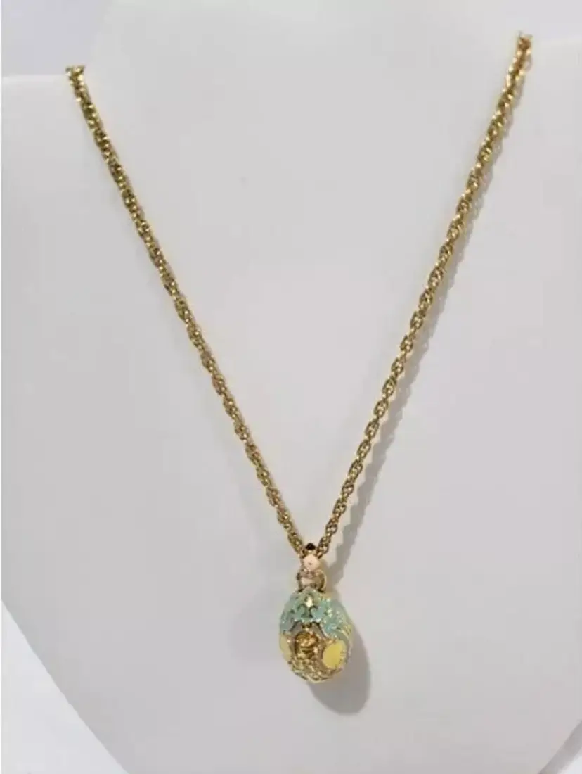 Joan Rivers Faberge Egg Necklace Gold Tone