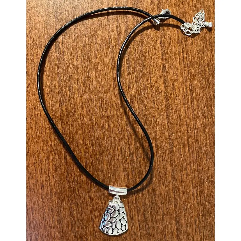 Flexible Black Corded Necklace with Silver and Black pendant