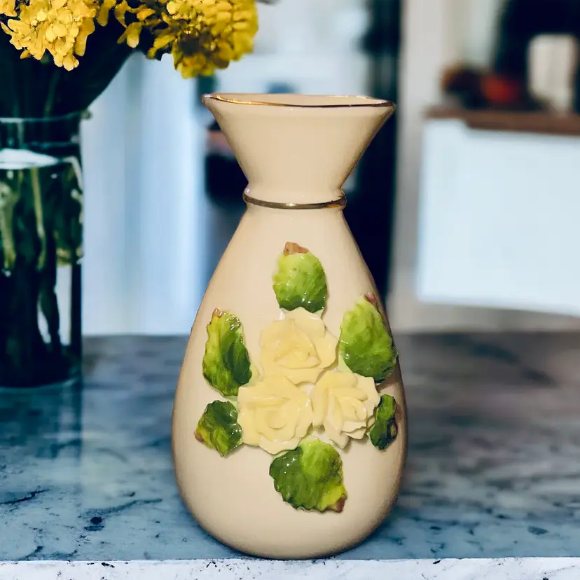 Vintage Georgian White With Yellow Roses Vase Fine Bone China Small 3 1/2”X 2”