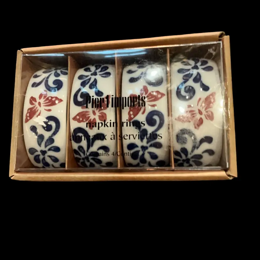 NIB Vintage Pier One Imports Ceramic Napkin Rings Set Of Four