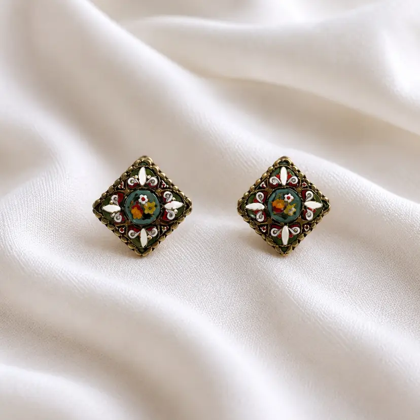 BTT - Italy Micro Mosaic Colorful Glass Clip Earrings