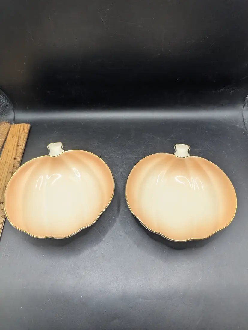Vintage Set Of 2 Lenox Pumpkin Stacking Dishes Serve Or Trinket Dishes.