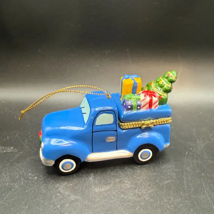 Blue Ceramic Pickup Truck Trinket Box