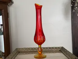 Fenton Swung Glass Vase Thumbprint With Pedestal In Amberina