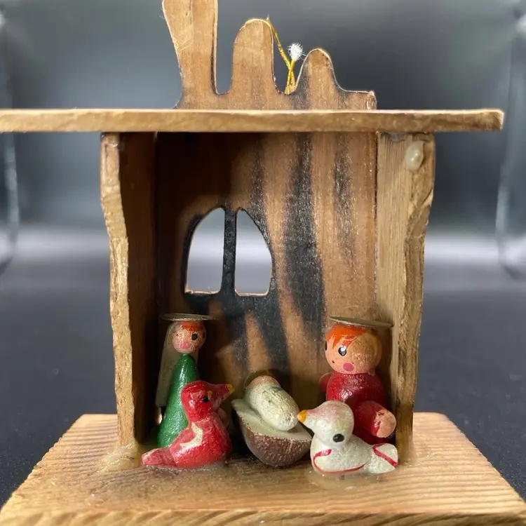 Russ Miniature Wooden Nativity Scene Christmas Ornament Holiday Decor Vintage