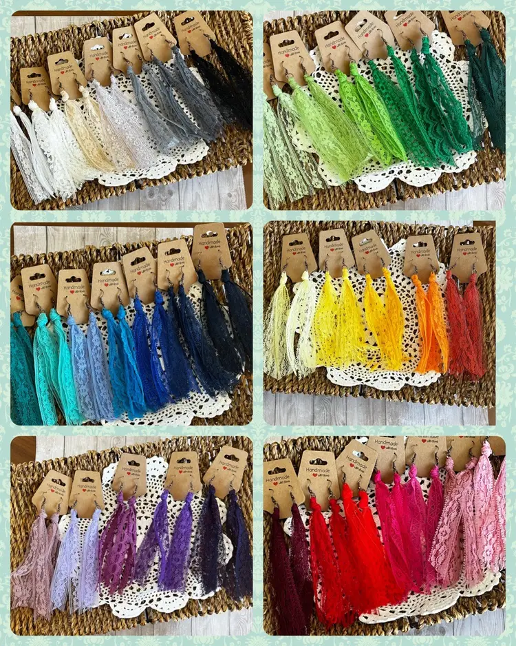 One Dozen Solid Color Vintage Lace Tassel Earrings Wholesale Lot
