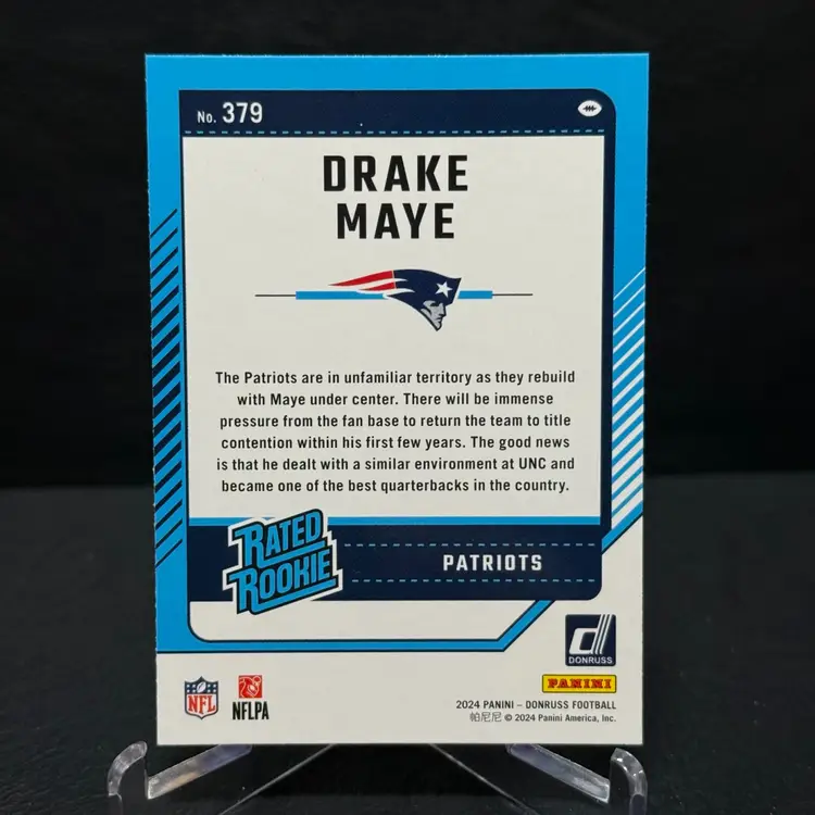 Drake Maye 2024 Panini Donruss #379 Rated Rookie RC New England Patriots