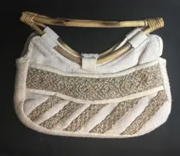 Vintage purse, handbag, cotton, bamboo handles, jute embellishments Philippines