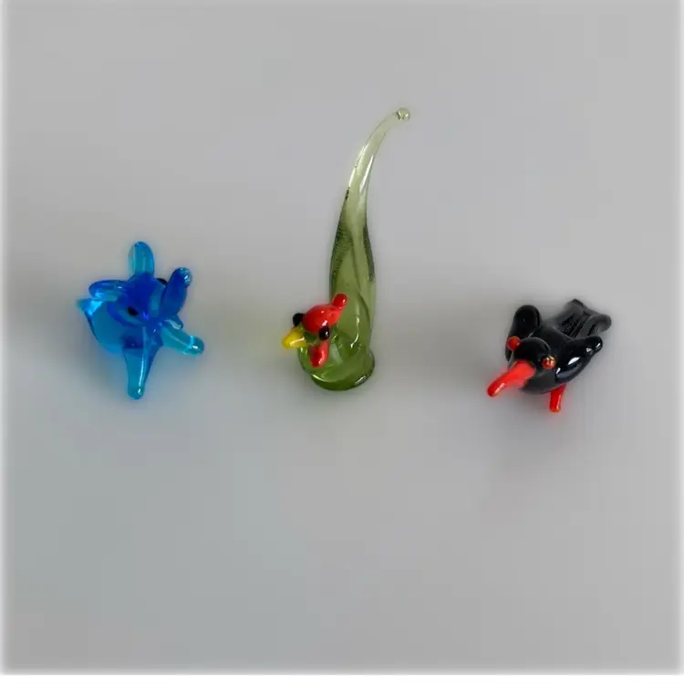 Teeny Tiny Miniature Glass Elephant and Birds