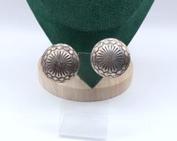 Jack Tom Navajo Dine' sterling silver stamped round clip on earrings 15.09g