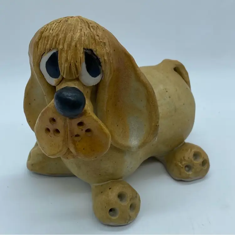 #1473 A vintage Pottery Stonecraft Derpy dog figurine, likely a basset hound.
