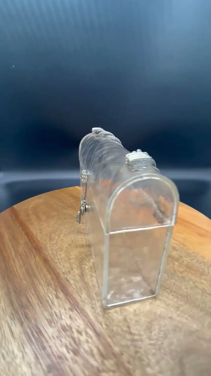 Vintage Clear Lucite Handbag, Braided Gold-Tone Chain and Crystals