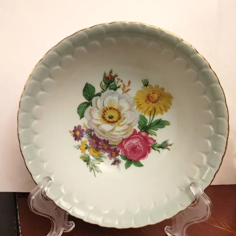 Serving Bowl with floral design. Wheelock Trademark. 7w x 2.5h. No chips or cracks.