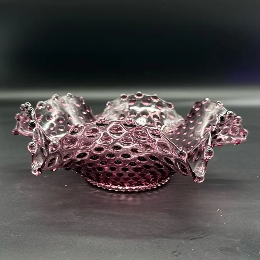 Hobnail Ruffled Purple Bowl