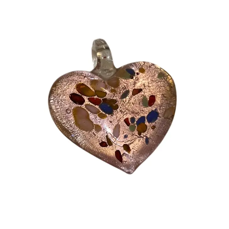 Large Handblown Heart Pendant UV Glow 2”