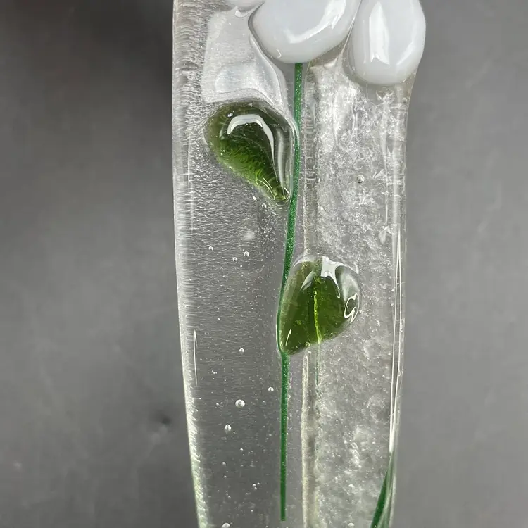 Fused Glass Daisy Paperweight Unique Art Sculpture Flower Signed