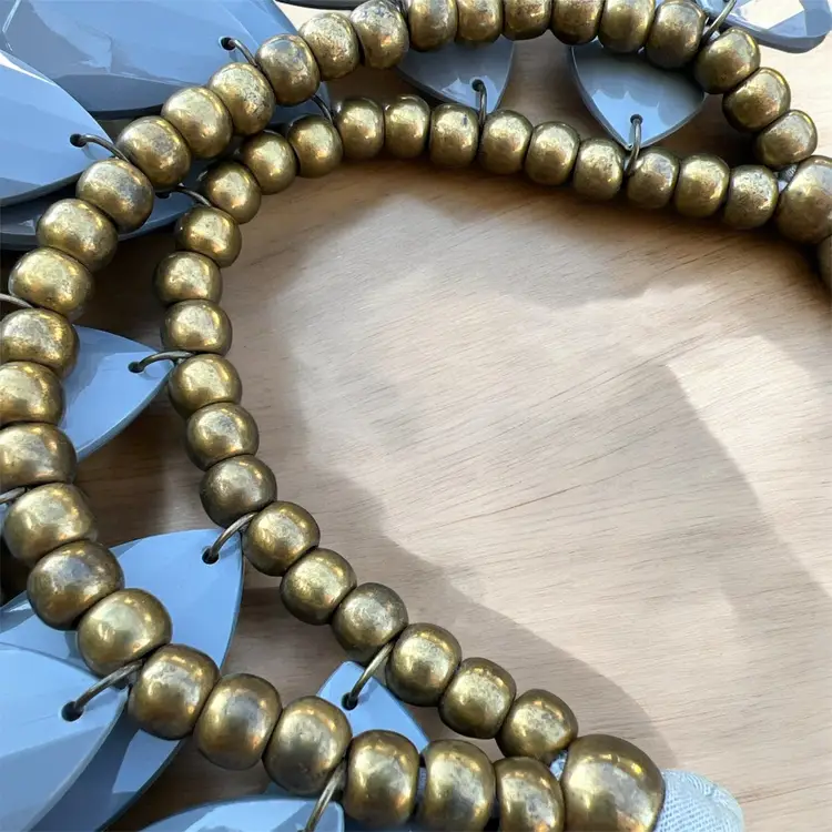 Elegant, Gray And Gold Beaded Necklace anthropology 48”