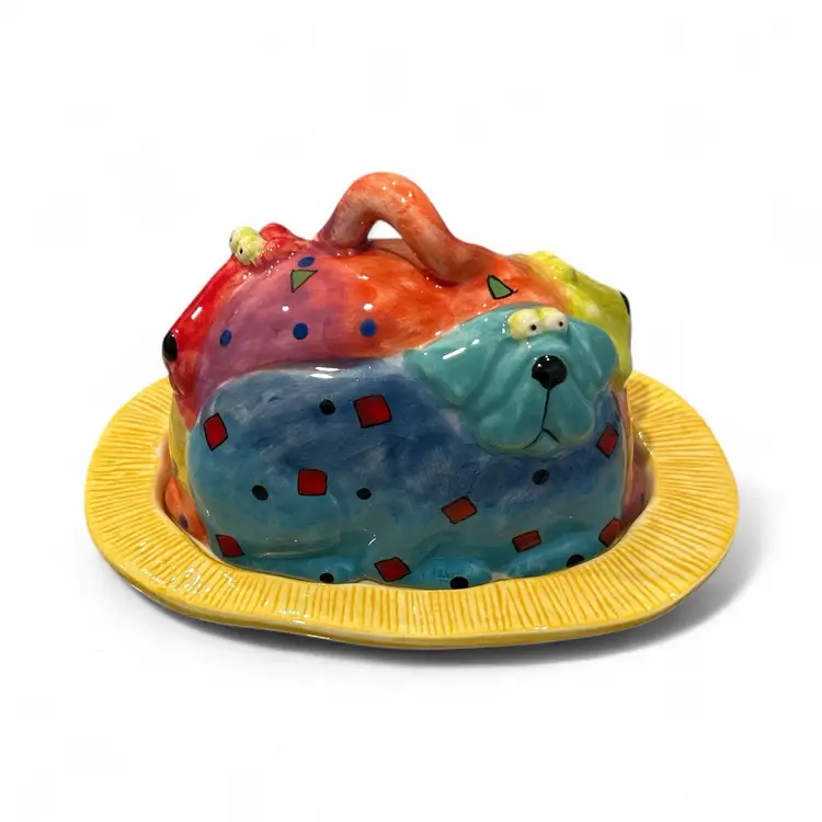 Floppy Dog Rainbow Ceramic Butter Dish