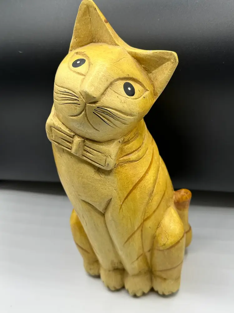 Whimsical Pottery Tabby Cat with Bowtie 11” H