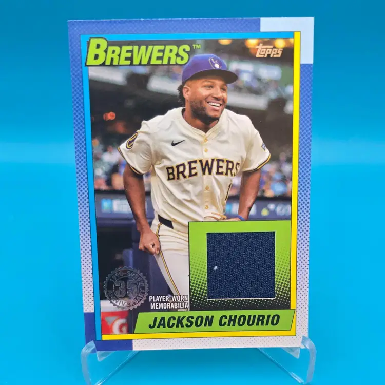 Jackson Chourio 2023 Topps Series 1 1990 Topps Player-Worn Memorabilia Relic Card Milwaukee Brewers