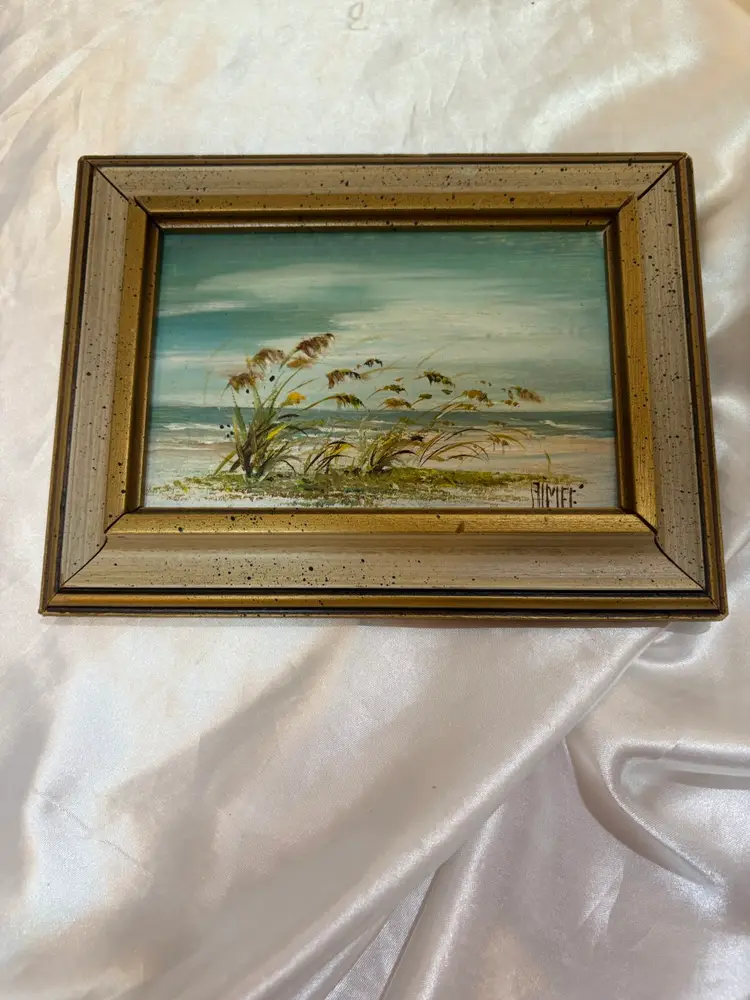 Signed Framed Oil Painting Beach Landscape 8” x 6”