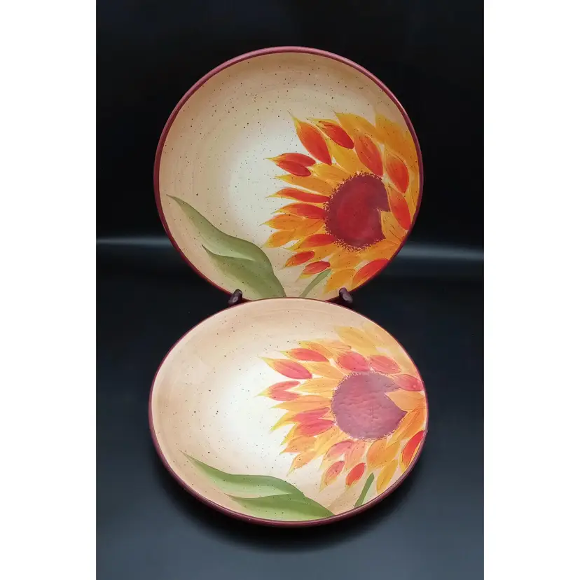 Pair of Retired Pfaltzgraff Evening Sun Salad Plates, Hand-Painted Sunflowers