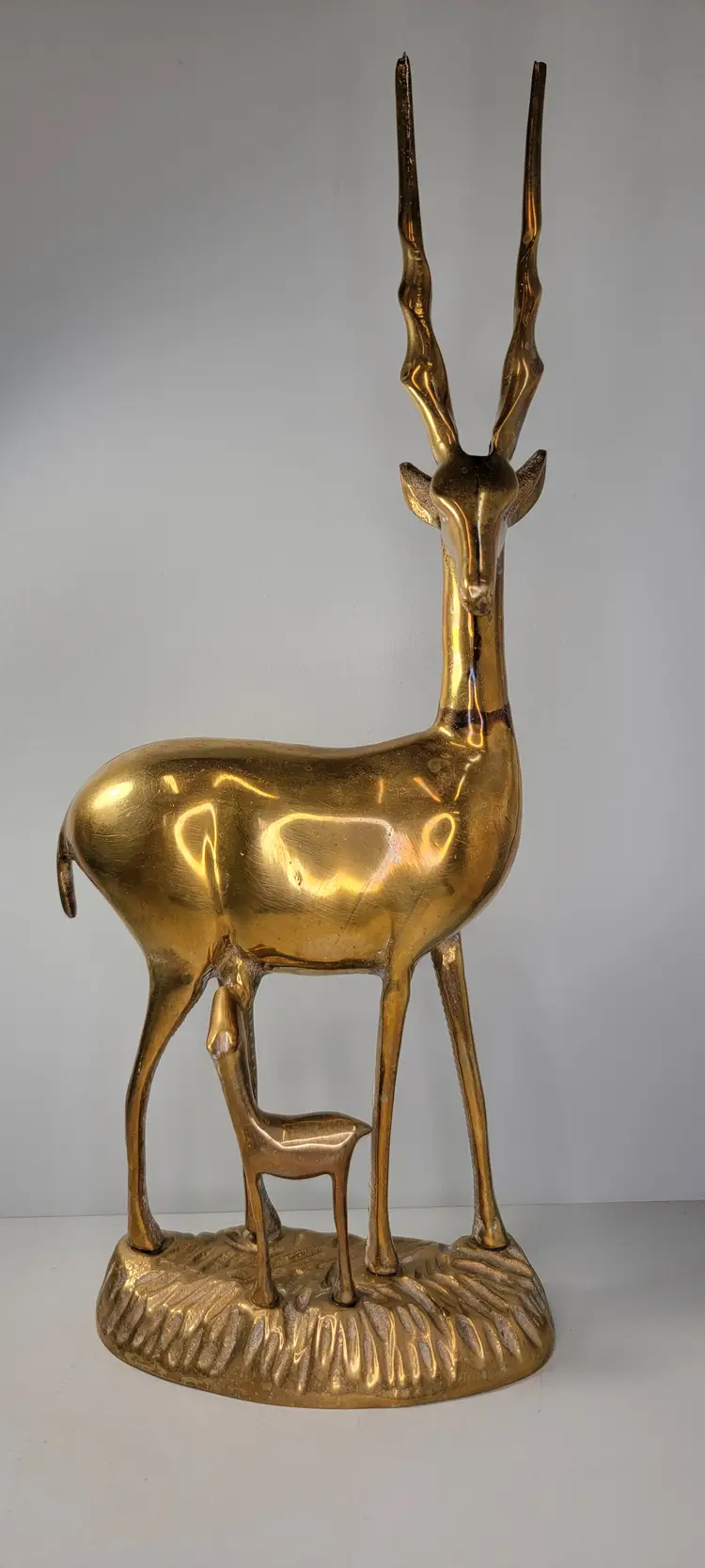 Brass Gazelle Mother baby Statue