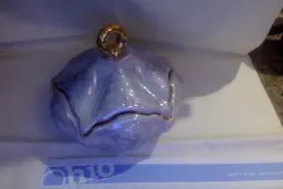 Vintage 5 sided Candy Dish with Lid, in style of Holley Ross China, weeping purple glaze $25