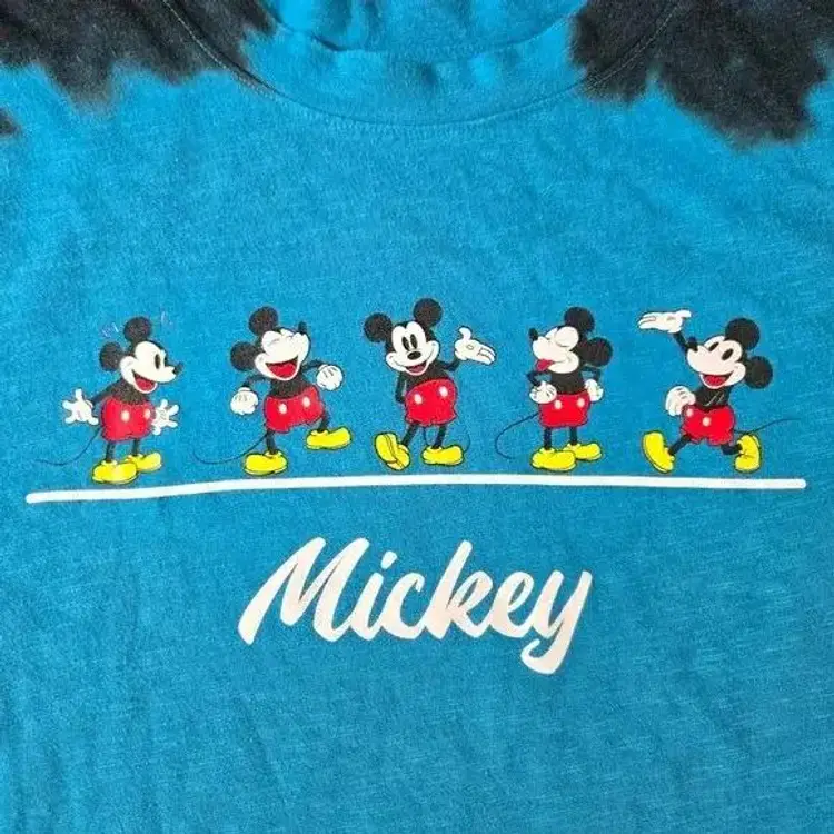 Disney Retro Mickey Mouse Blue Black Tie Dye Crewneck Womens Top Size Medium