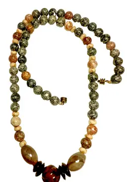 32 inch round and carved Picasso Stone Jasper necklace earth tone boho vintage 240309-08