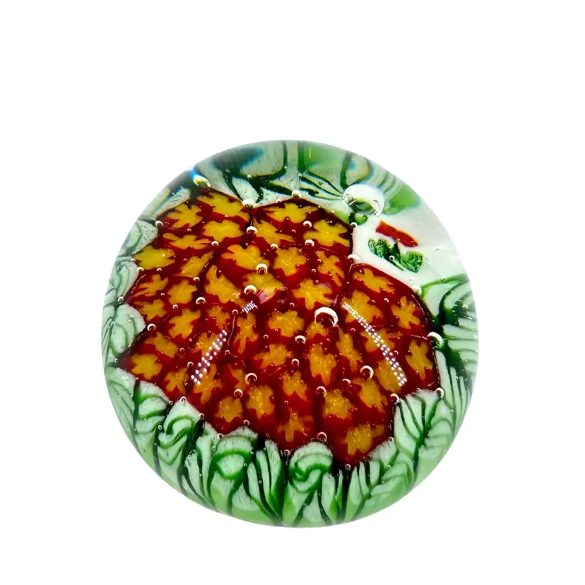 Chinese Pineapple Flower Art Glass Paperweight