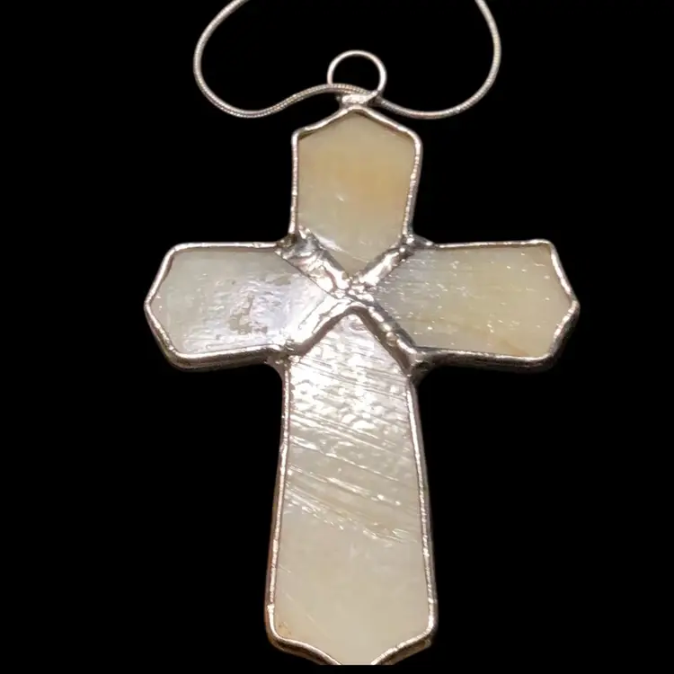 Cross Stained Necklace On Silvertoned Chain