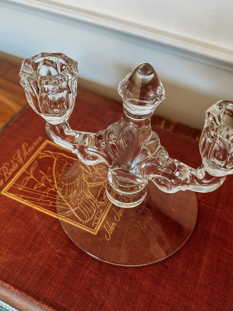 Heisey Trident Crystal Danish Clear Princess Candlestick Double Candle