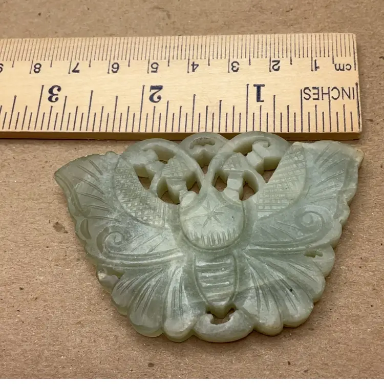 LBB Carved Stone Green Butterfly 2.75” Pendant?