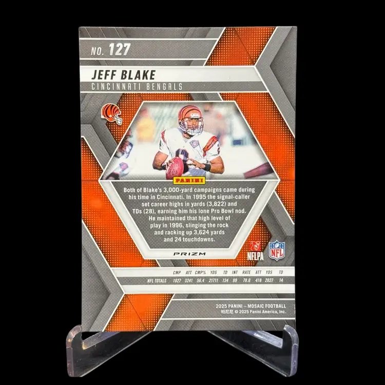 Jeff Blake 2025 Panini Mosaic #127 Mosaic Reactive Purple Prizm Cincinnati Bengals