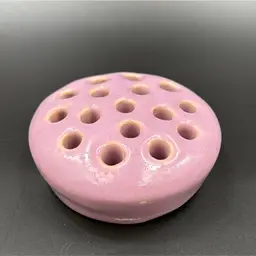 #02 Pink glaze ceramic 16 hole flower frog