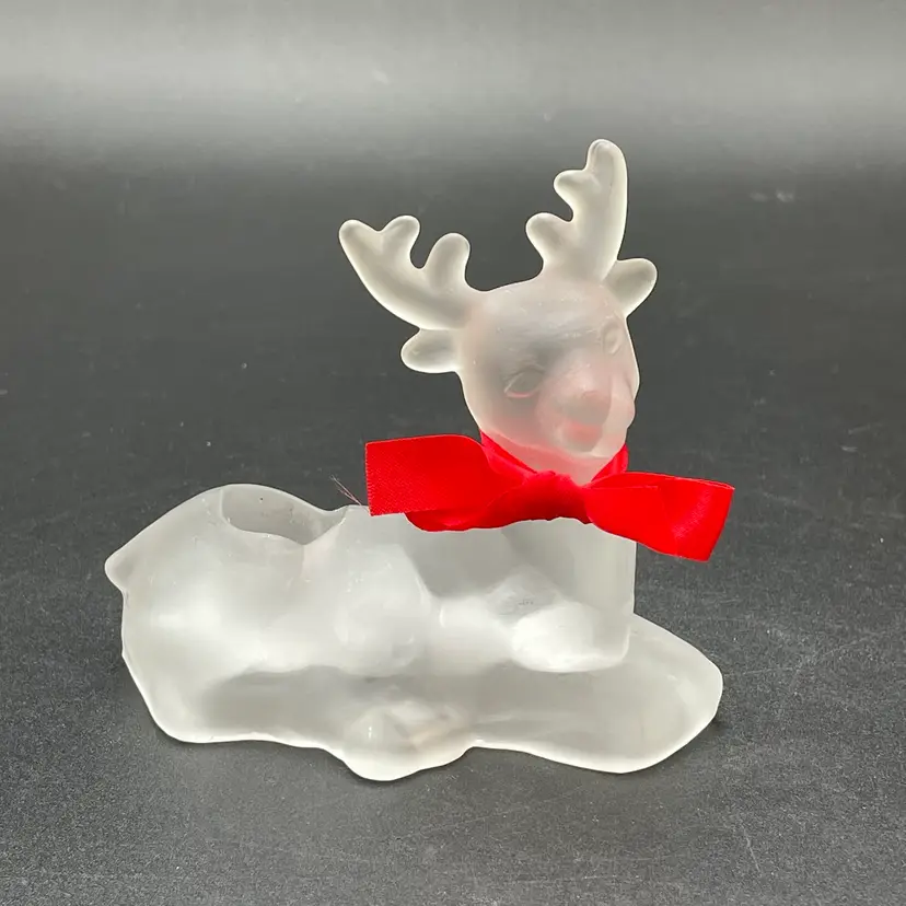Camphor Frosted Glass Reindeer Deer Buck Candle Holder Christmas Vintage Decor