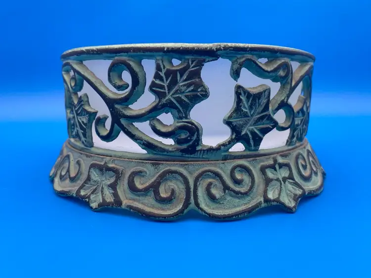 PartyLite Vendigris Ivy Garden Metal w Frosted Glass 3-Wick Candle Holder #P7362