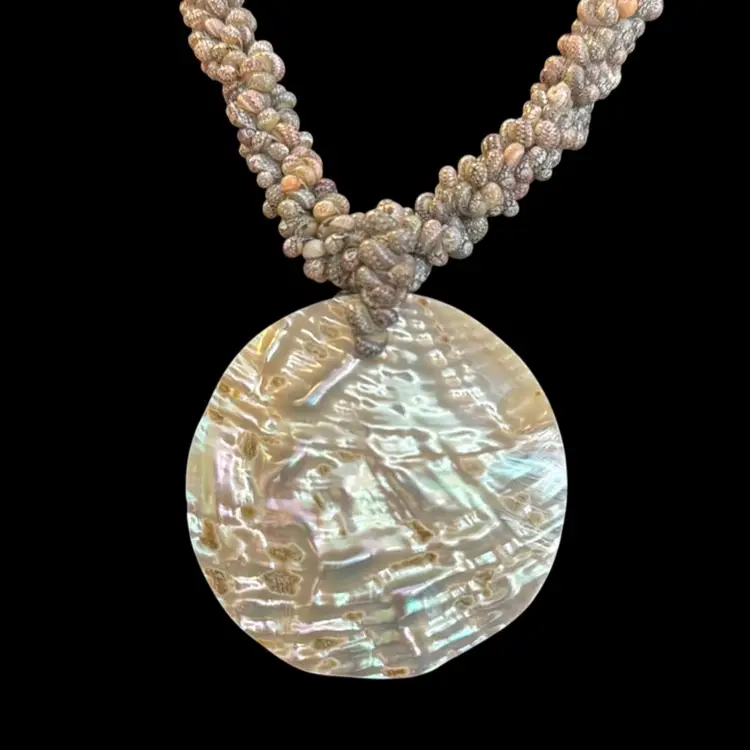 Mother of Pearl Shell Pendant Necklace  with Tiny Green Shells From Hawaii