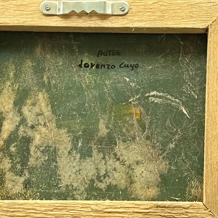 Colorful Tigua Folk Art Painting, “Lorenzo Cuyo”